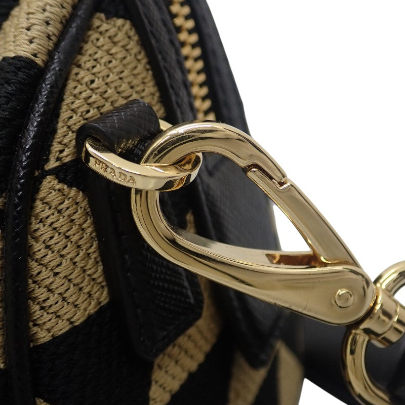 プラダ PRADA シンボル エンブロイダリー トップハンドル 1BB846 2WAYバッグ ポリエステル サフィアーノ ブラック ベージュ ゴールド金具 レディース【中古】【Aランク】