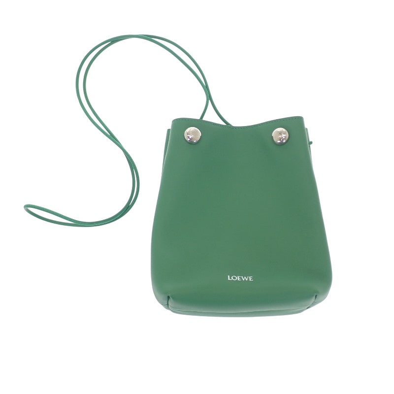 羅威 LOEWE Pebble Bag CANBSPPX01 肩背包 小牛皮 綠色 銀色金屬 女士【中古】【A級】
