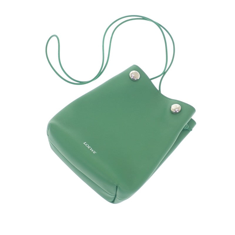 ロエベ LOEWE ペブルポーチ CANBSPPX01 ショルダーバッグ カーフ グリーン シルバー金具 レディース【中古】【Aランク】