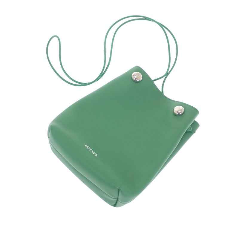 ロエベ LOEWE ペブルポーチ CANBSPPX01 ショルダーバッグ カーフ グリーン シルバー金具 レディース【中古】【Aランク】