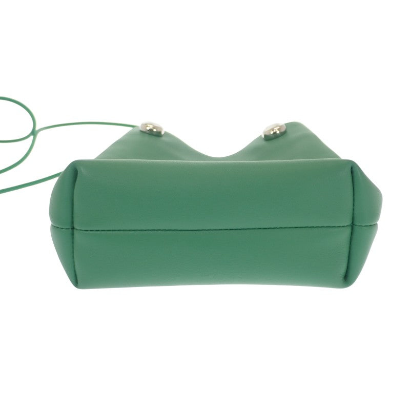 羅威 LOEWE Pebble Bag CANBSPPX01 肩背包 小牛皮 綠色 銀色金屬 女士【中古】【A級】