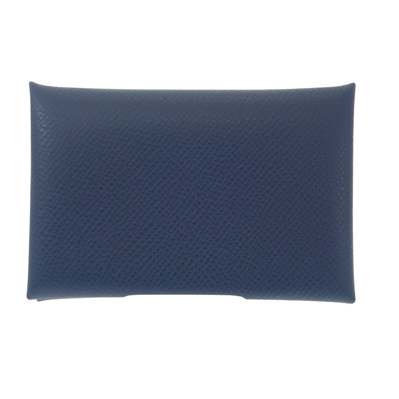 エルメス HERMES カルヴィ ヴェルソ カードケース ヴォーエプソン ブルードプリュス ヴェールフィズ ネイビー シルバー金具 メンズ レディース【中古】【Aランク】