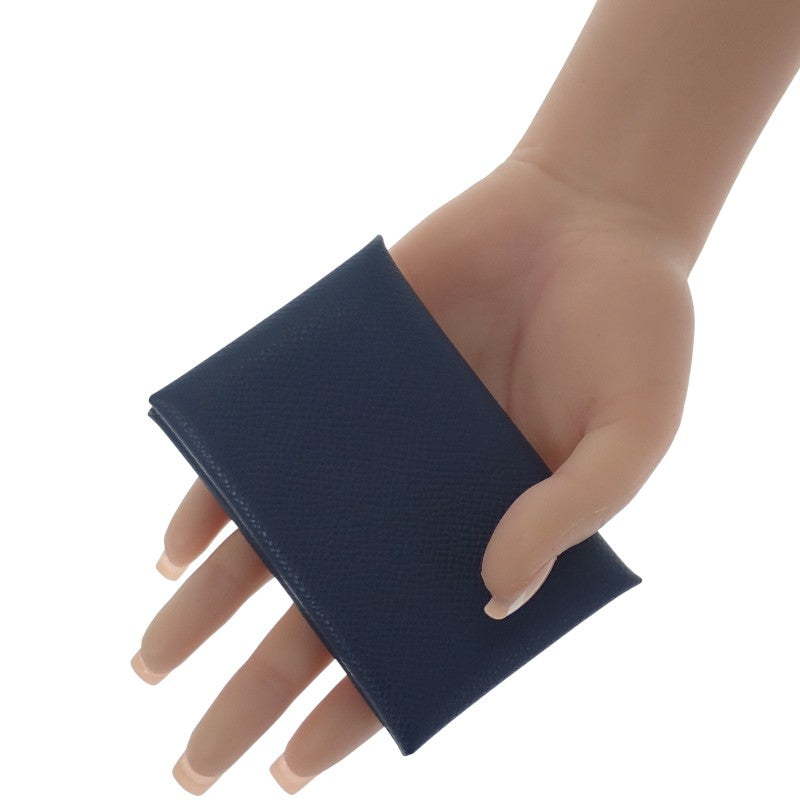 エルメス HERMES カルヴィ ヴェルソ カードケース ヴォーエプソン ブルードプリュス ヴェールフィズ ネイビー シルバー金具 メンズ レディース【中古】【Aランク】