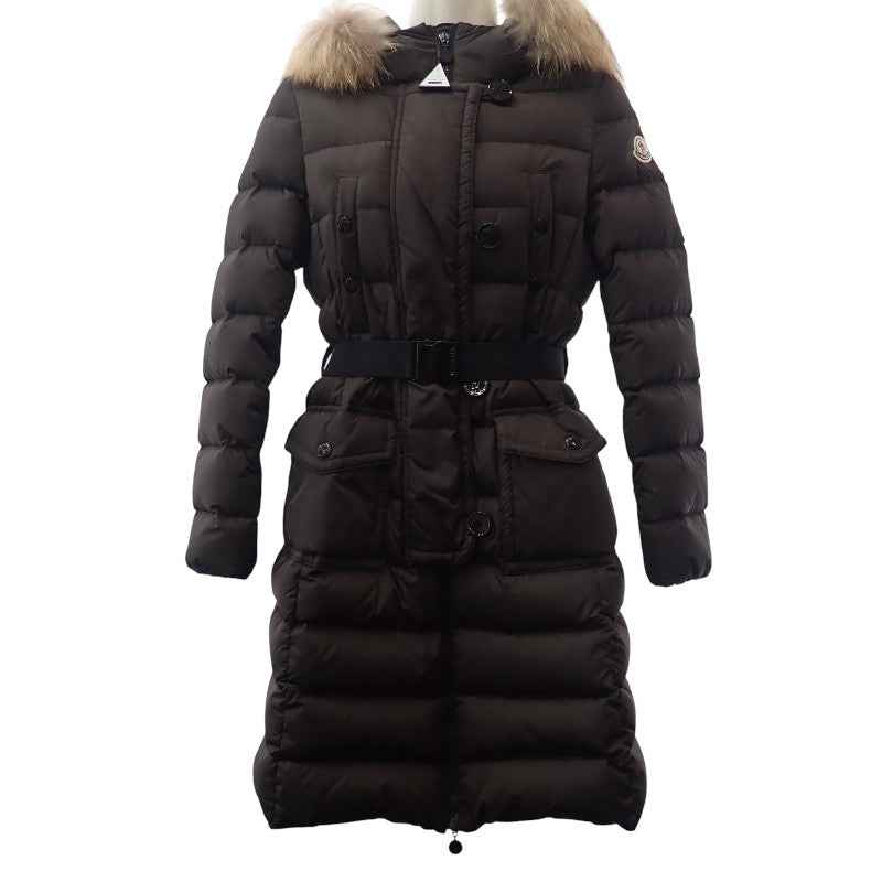 モンクレール MONCLER GENEVRIER ジェノブリエ ファー付ロングダウンコート 0 120934991725 68065 ダウンジャケット ナイロン ダウン90%/フェザー10% ダークブラウン レディース【中古】【ABランク】