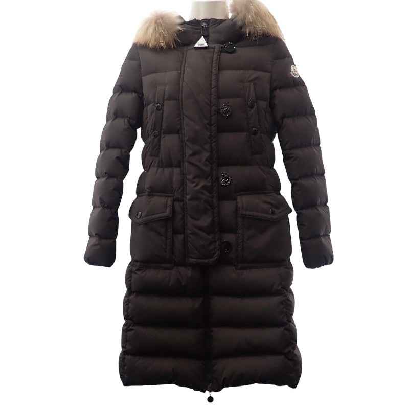 モンクレール MONCLER GENEVRIER ジェノブリエ ファー付ロングダウンコート 0 120934991725 68065 ダウンジャケット ナイロン ダウン90%/フェザー10% ダークブラウン レディース【中古】【ABランク】