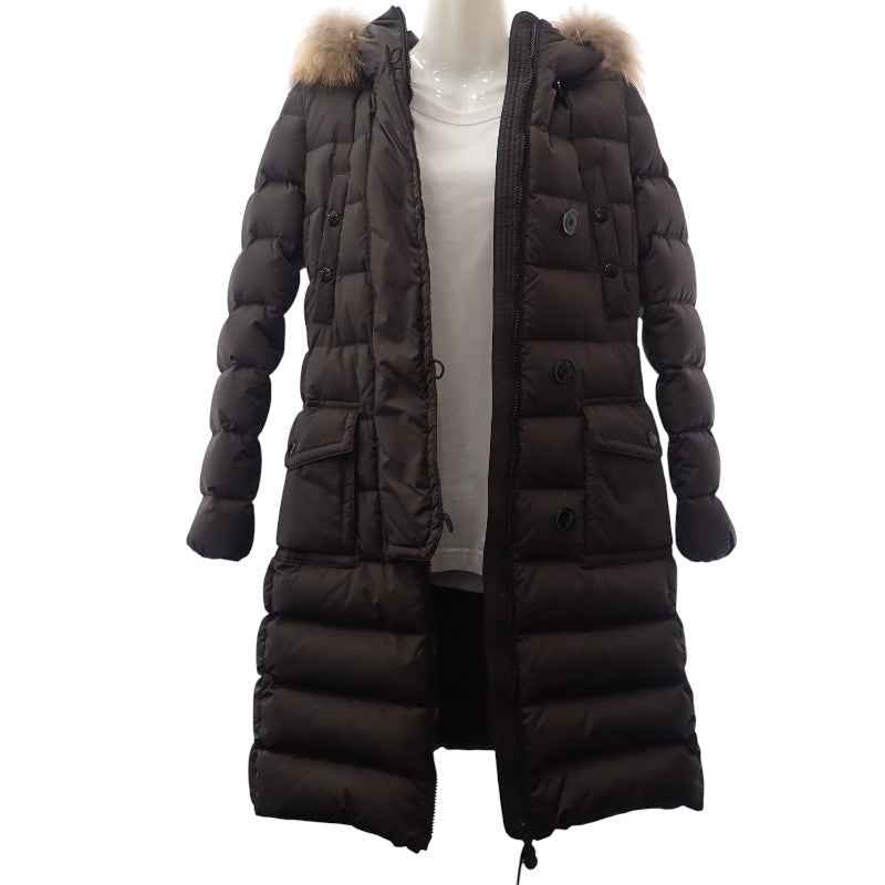 モンクレール MONCLER GENEVRIER ジェノブリエ ファー付ロングダウンコート 0 120934991725 68065 ダウンジャケット ナイロン ダウン90%/フェザー10% ダークブラウン レディース【中古】【ABランク】