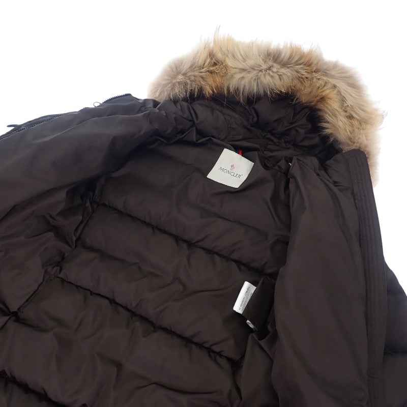 モンクレール MONCLER GENEVRIER ジェノブリエ ファー付ロングダウンコート 0 120934991725 68065 ダウンジャケット ナイロン ダウン90%/フェザー10% ダークブラウン レディース【中古】【ABランク】