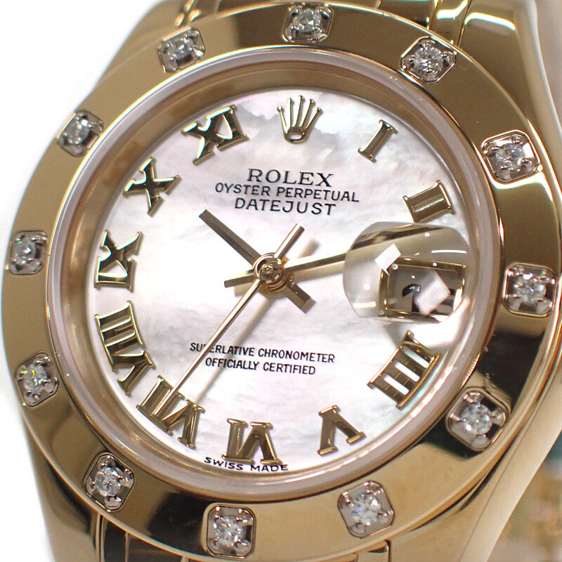 ロレックス ROLEX パールマスター 80318NR 腕時計 イエローゴールド 自動巻き ホワイトシェル文字盤 レディース【中古】【Aランク】