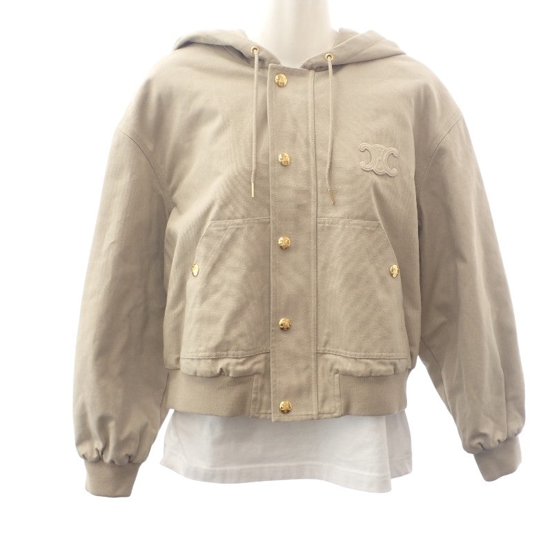 セリーヌ CELINE トリオンフ 38 RV03D147V.02LC ブルゾン コットン ライトベージュ ゴールド金具 レディース【中古】【SAランク】