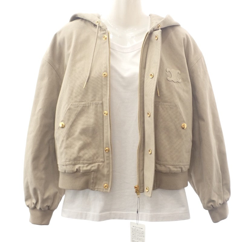 セリーヌ CELINE トリオンフ 38 RV03D147V.02LC ブルゾン コットン ライトベージュ ゴールド金具 レディース【中古】【SAランク】