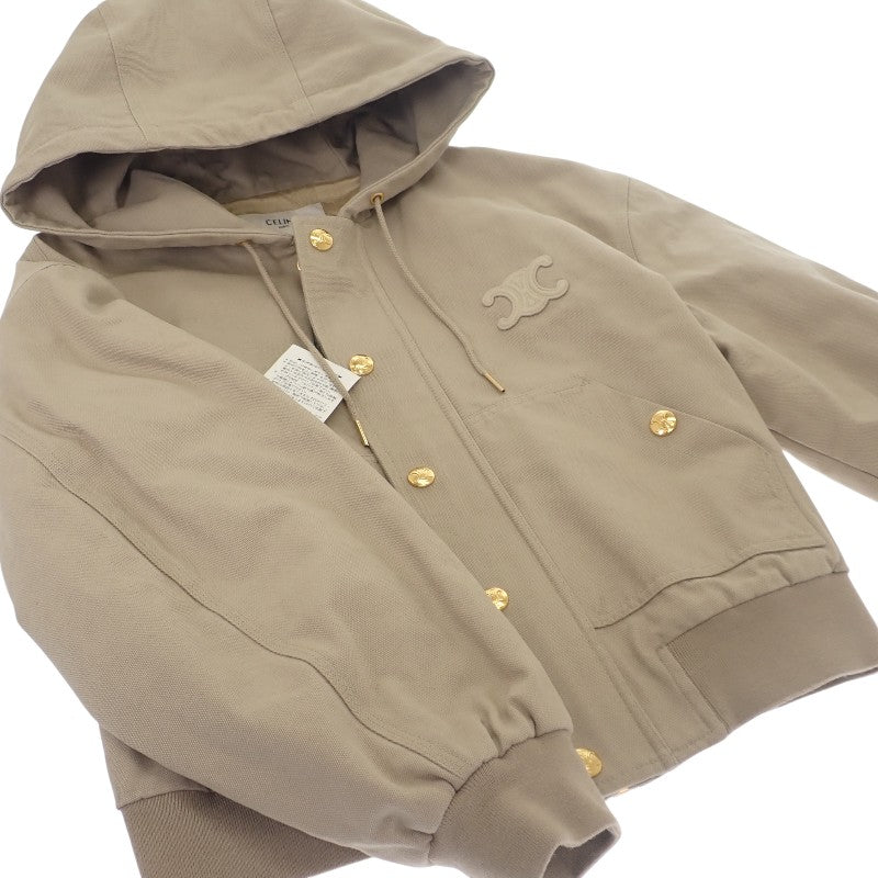 セリーヌ CELINE トリオンフ 38 RV03D147V.02LC ブルゾン コットン ライトベージュ ゴールド金具 レディース【中古】【SAランク】