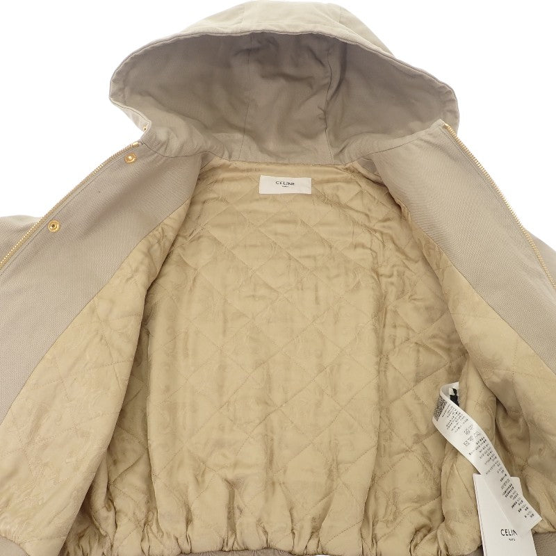 セリーヌ CELINE トリオンフ 38 RV03D147V.02LC ブルゾン コットン ライトベージュ ゴールド金具 レディース【中古】【SAランク】