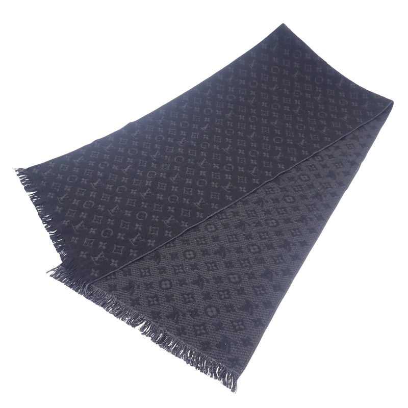 ルイヴィトン LOUIS VUITTON モノグラム クラシック M70520 モノグラム マフラー ウール ブラック グレー メンズ レディース【中古】【Aランク】