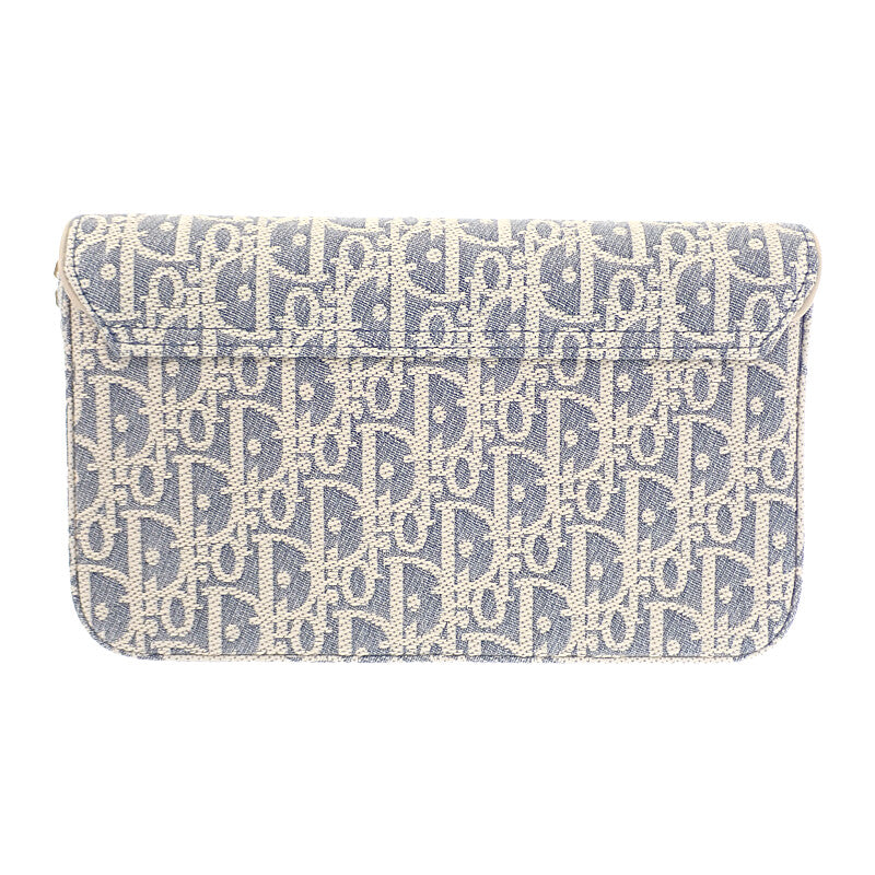 ディオール Dior チェーンポーチ ミディアム S5907CDFD ショルダーバッグ コットン ラムスキン ブルー ホワイト ゴールド金具 レディース【中古】【Aランク】