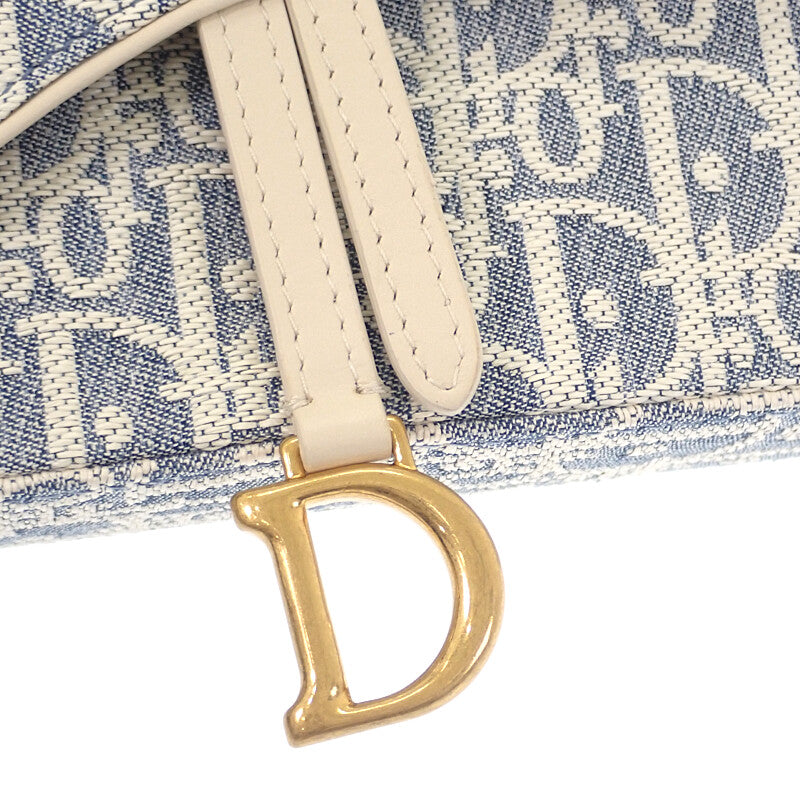 ディオール Dior チェーンポーチ ミディアム S5907CDFD ショルダーバッグ コットン ラムスキン ブルー ホワイト ゴールド金具 レディース【中古】【Aランク】