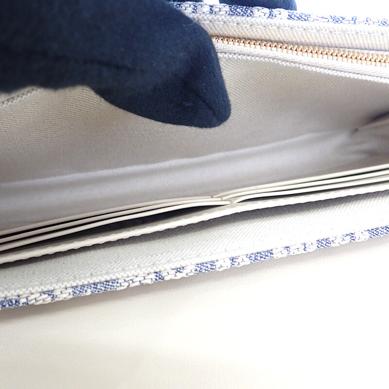 ディオール Dior チェーンポーチ ミディアム S5907CDFD ショルダーバッグ コットン ラムスキン ブルー ホワイト ゴールド金具 レディース【中古】【Aランク】