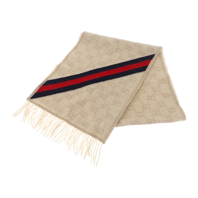 グッチ GUCCI GG柄 508027 マフラー ウール ベージュ メンズ レディース【中古】【Aランク】
