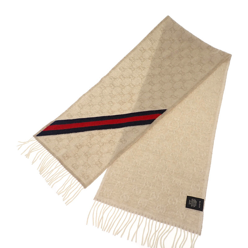 グッチ GUCCI GG柄 508027 マフラー ウール ベージュ メンズ レディース【中古】【Aランク】