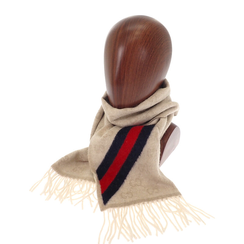 グッチ GUCCI GG柄 508027 マフラー ウール ベージュ メンズ レディース【中古】【Aランク】