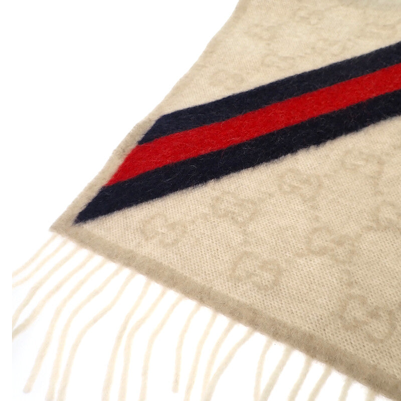 グッチ GUCCI GG柄 508027 マフラー ウール ベージュ メンズ レディース【中古】【Aランク】