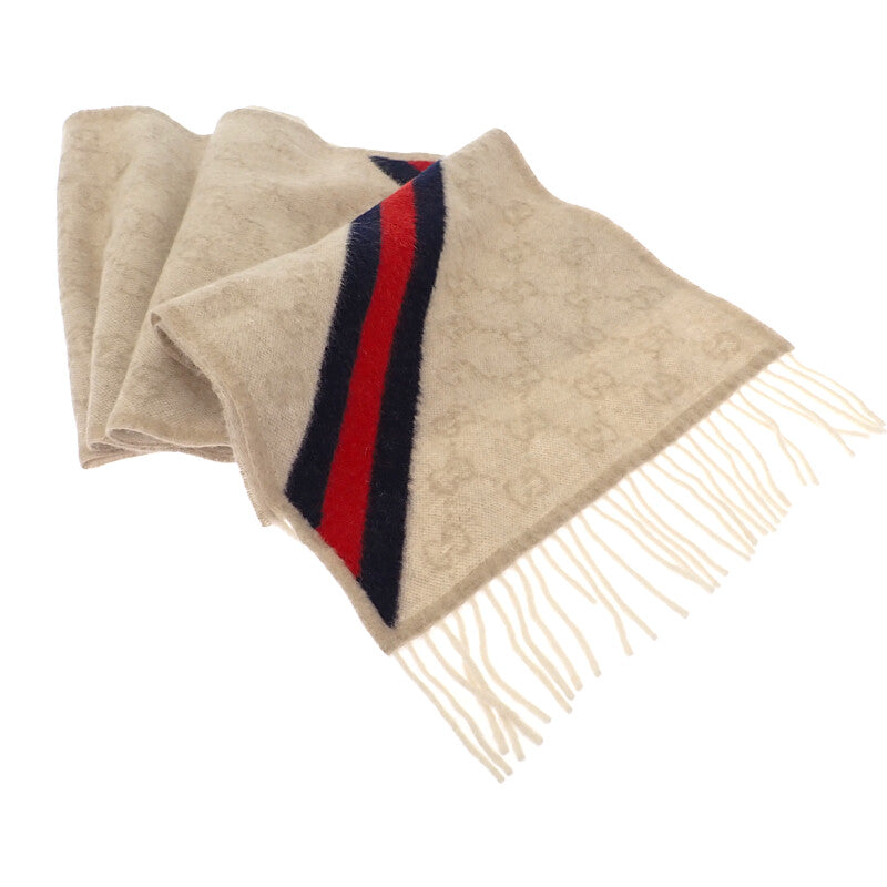 グッチ GUCCI GG柄 508027 マフラー ウール ベージュ メンズ レディース【中古】【Aランク】