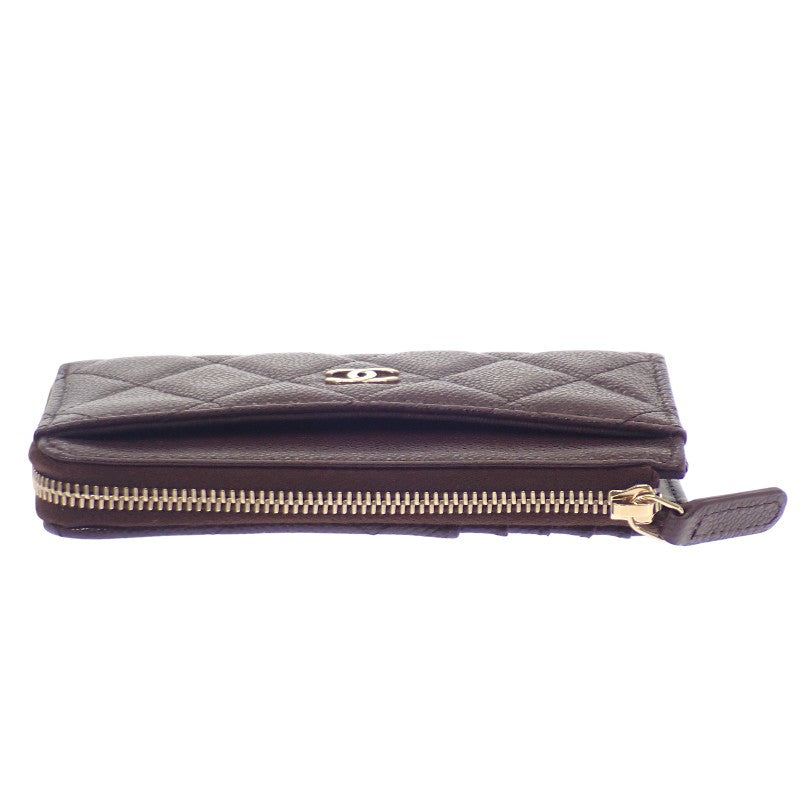 香奈兒 CHANEL 經典拉鍊款 AP3179 卡包 魚子醬皮革 波爾多酒紅色 金色五金 女士【中古】【SA級】