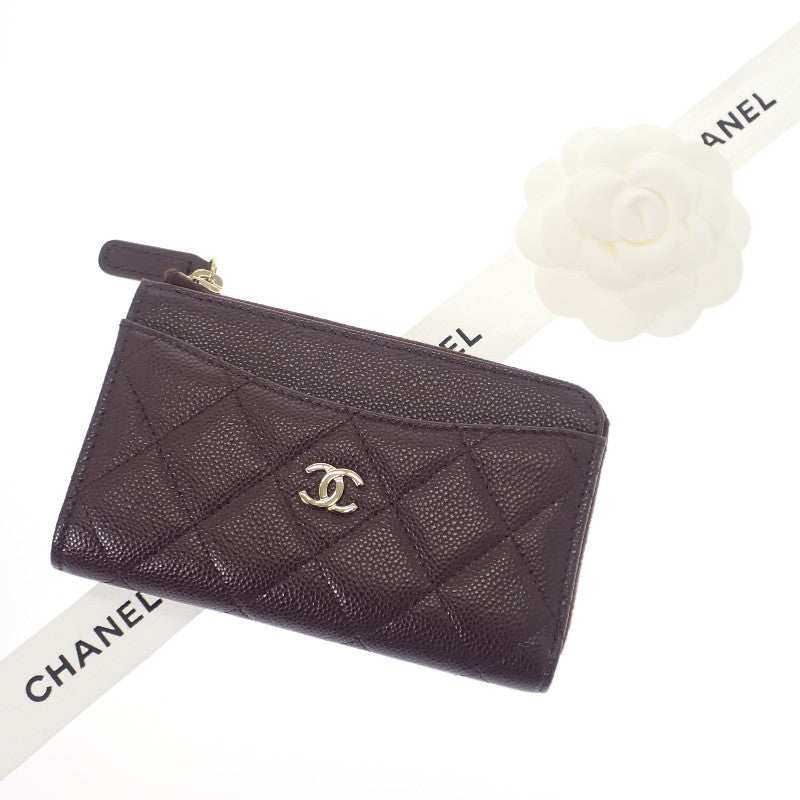 香奈兒 CHANEL 經典拉鍊款 AP3179 卡包 魚子醬皮革 波爾多酒紅色 金色五金 女士【中古】【SA級】