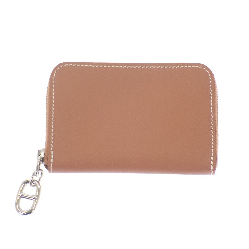 エルメス HERMES ジップアンゴーコンパクト カードケース エバーカラー ゴールド ブラウン シルバー金具 レディース メンズ【中古】【Sランク】