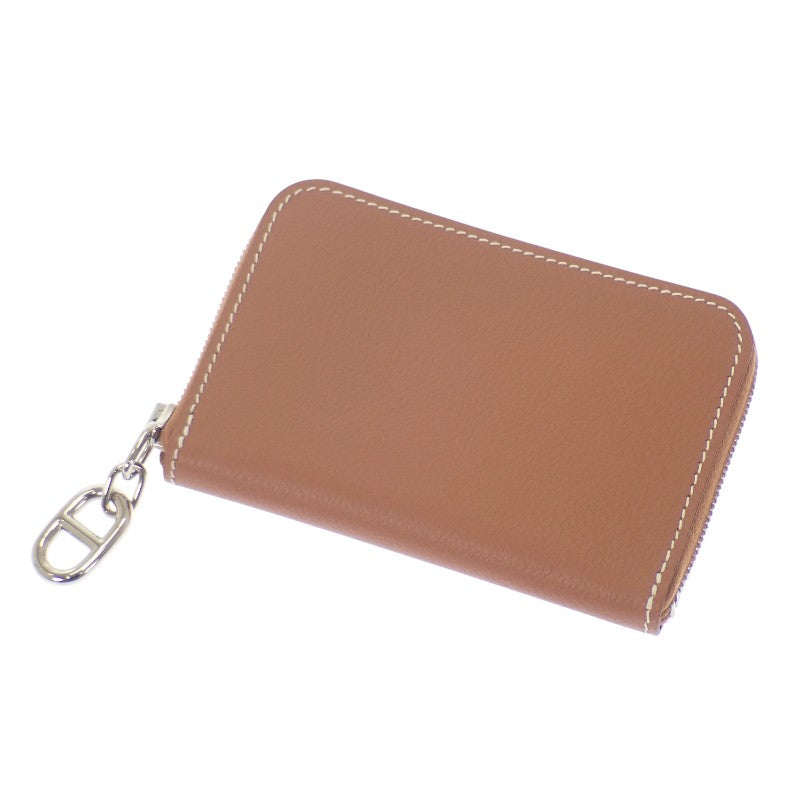 エルメス HERMES ジップアンゴーコンパクト カードケース エバーカラー ゴールド ブラウン シルバー金具 レディース メンズ【中古】【Sランク】