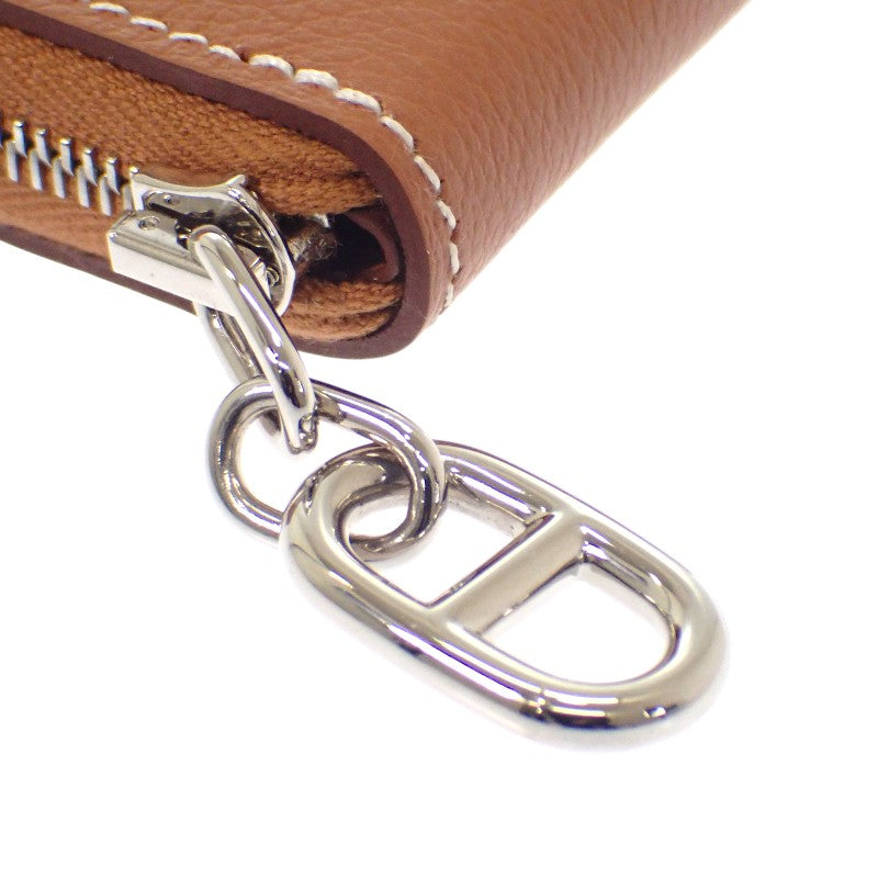 エルメス HERMES ジップアンゴーコンパクト カードケース エバーカラー ゴールド ブラウン シルバー金具 レディース【中古】【Sランク】