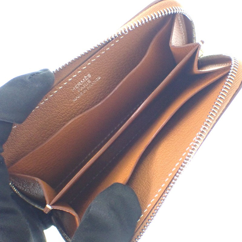 エルメス HERMES ジップアンゴーコンパクト カードケース エバーカラー ゴールド ブラウン シルバー金具 レディース【中古】【Sランク】