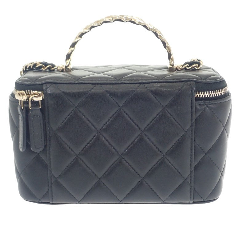 シャネル CHANEL トップハンドル ロング ヴァニティケース 2WAYバッグ ハンドバッグ ショルダーバッグ ラムスキン ブラック ゴールド金具 レディース【中古】【ABランク】