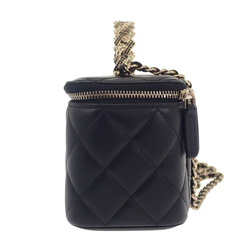 シャネル CHANEL トップハンドル ロング ヴァニティケース 2WAYバッグ ハンドバッグ ショルダーバッグ ラムスキン ブラック ゴールド金具 レディース【中古】【ABランク】