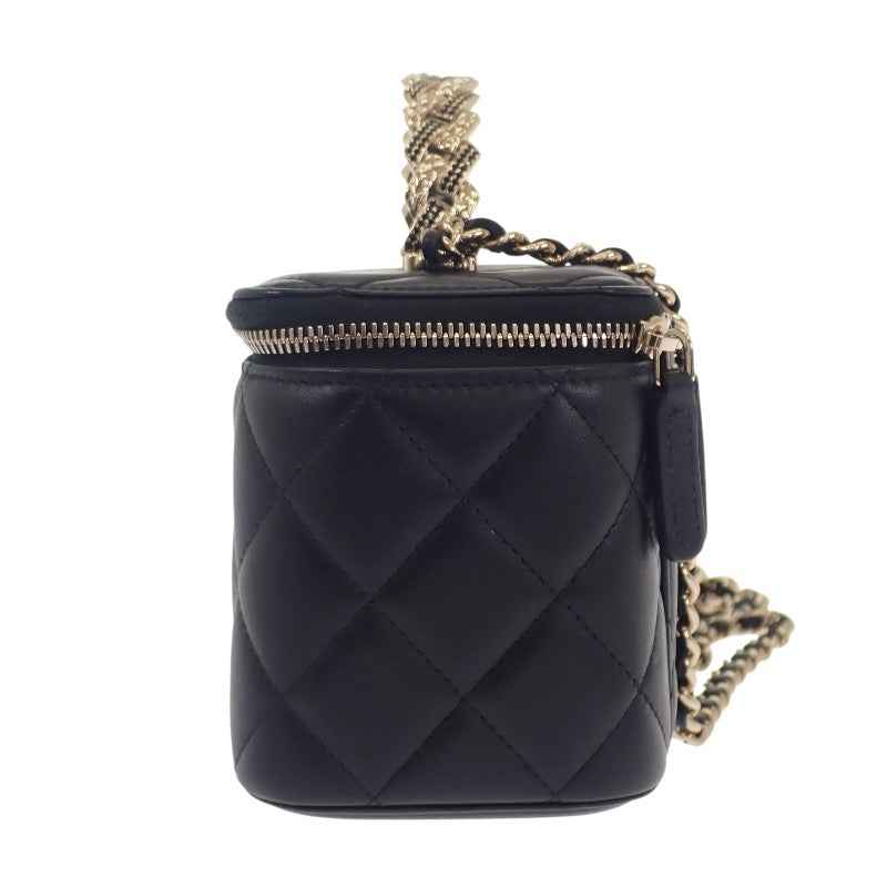 シャネル CHANEL トップハンドル ロング ヴァニティケース 2WAYバッグ ハンドバッグ ショルダーバッグ ラムスキン ブラック ゴールド金具 レディース【中古】【ABランク】