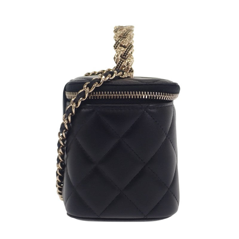 シャネル CHANEL トップハンドル ロング ヴァニティケース 2WAYバッグ ハンドバッグ ショルダーバッグ ラムスキン ブラック ゴールド金具 レディース【中古】【ABランク】