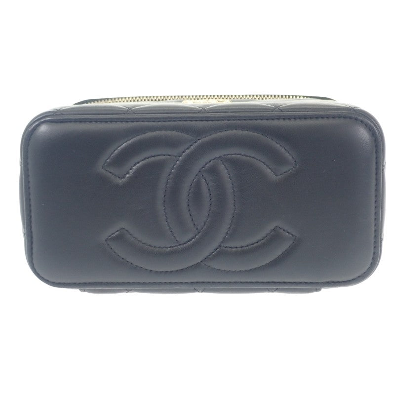 シャネル CHANEL トップハンドル ロング ヴァニティケース 2WAYバッグ ハンドバッグ ショルダーバッグ ラムスキン ブラック ゴールド金具 レディース【中古】【ABランク】