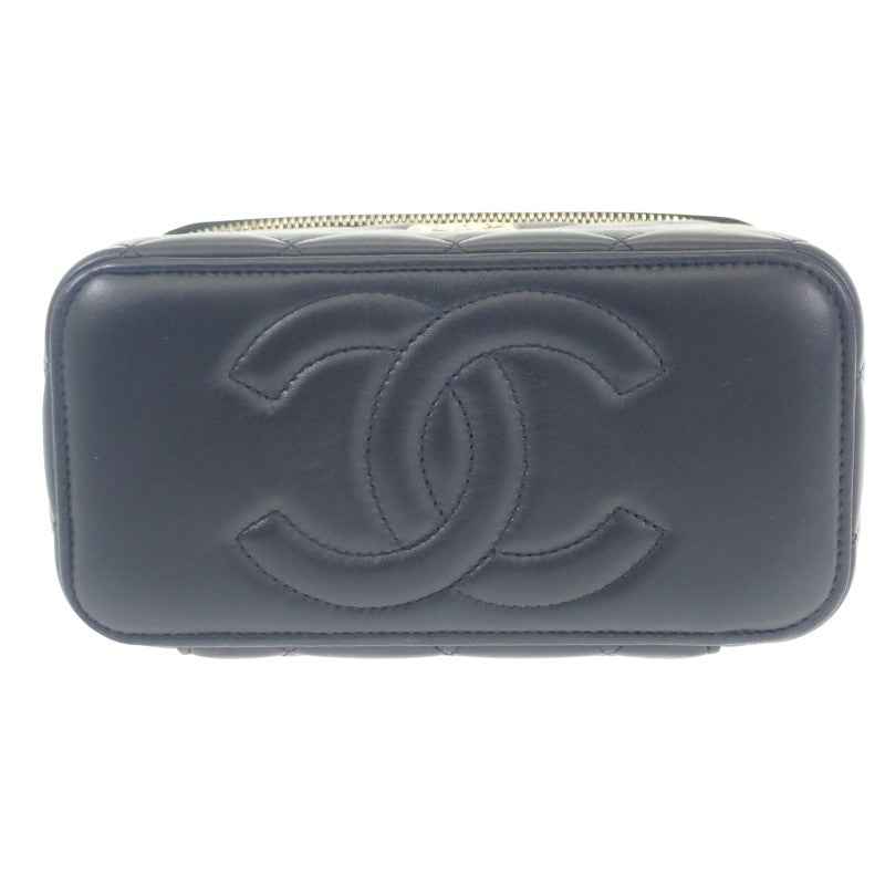 シャネル CHANEL トップハンドル ロング ヴァニティケース 2WAYバッグ ハンドバッグ ショルダーバッグ ラムスキン ブラック ゴールド金具 レディース【中古】【ABランク】
