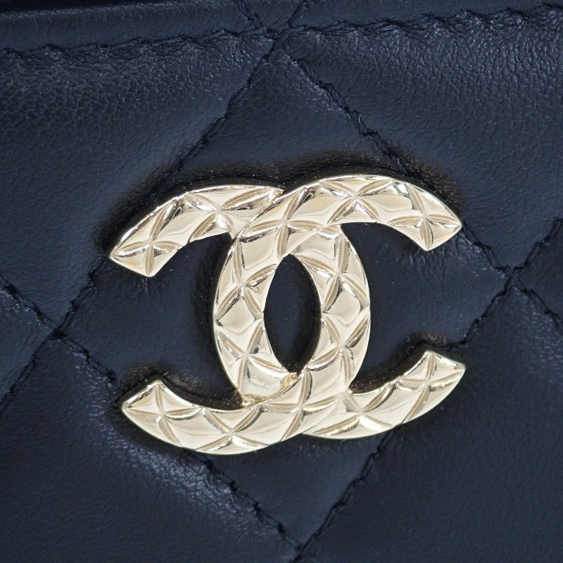 香奈兒 CHANEL 頂部提把長款化妝包 2WAY包 手提包 肩背包 羊皮 黑色 金色五金 女款【中古】【AB級】