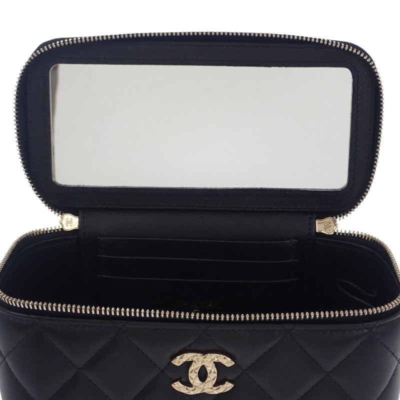 シャネル CHANEL トップハンドル ロング ヴァニティケース 2WAYバッグ ハンドバッグ ショルダーバッグ ラムスキン ブラック ゴールド金具 レディース【中古】【ABランク】