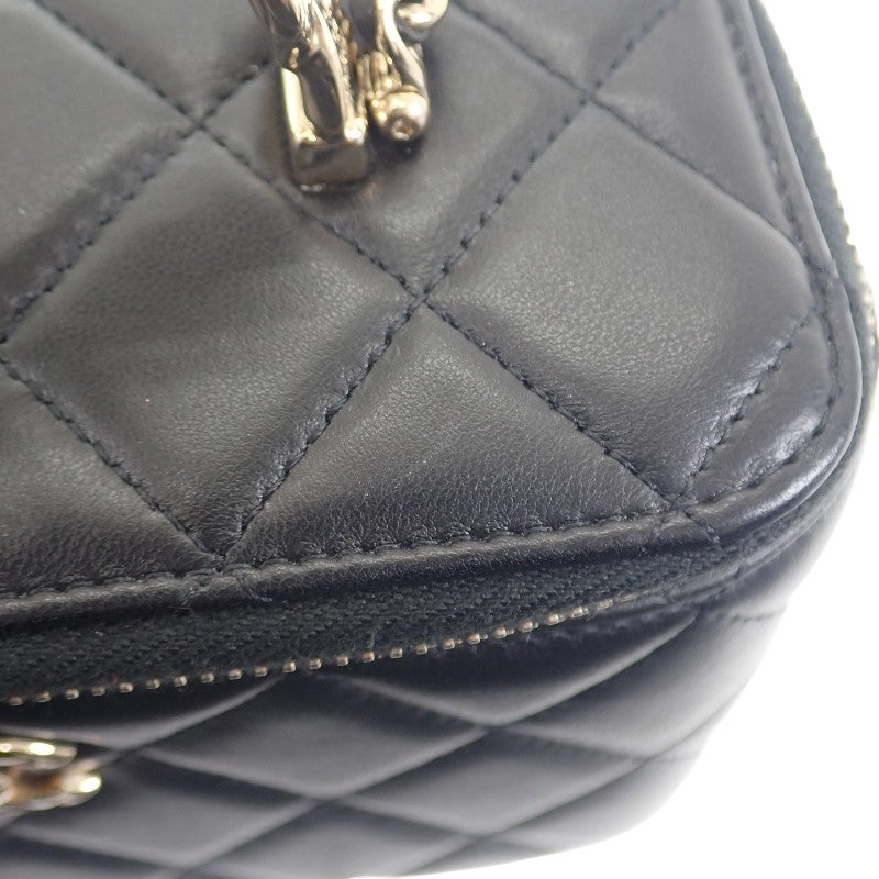 シャネル CHANEL トップハンドル ロング ヴァニティケース 2WAYバッグ ハンドバッグ ショルダーバッグ ラムスキン ブラック ゴールド金具 レディース【中古】【ABランク】