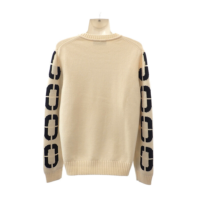 フェンディ FENDI ビッグロゴ クルーネック L FZY111 ADU6 セーター ウール アイボリー #46 メンズ【中古】【Aランク】