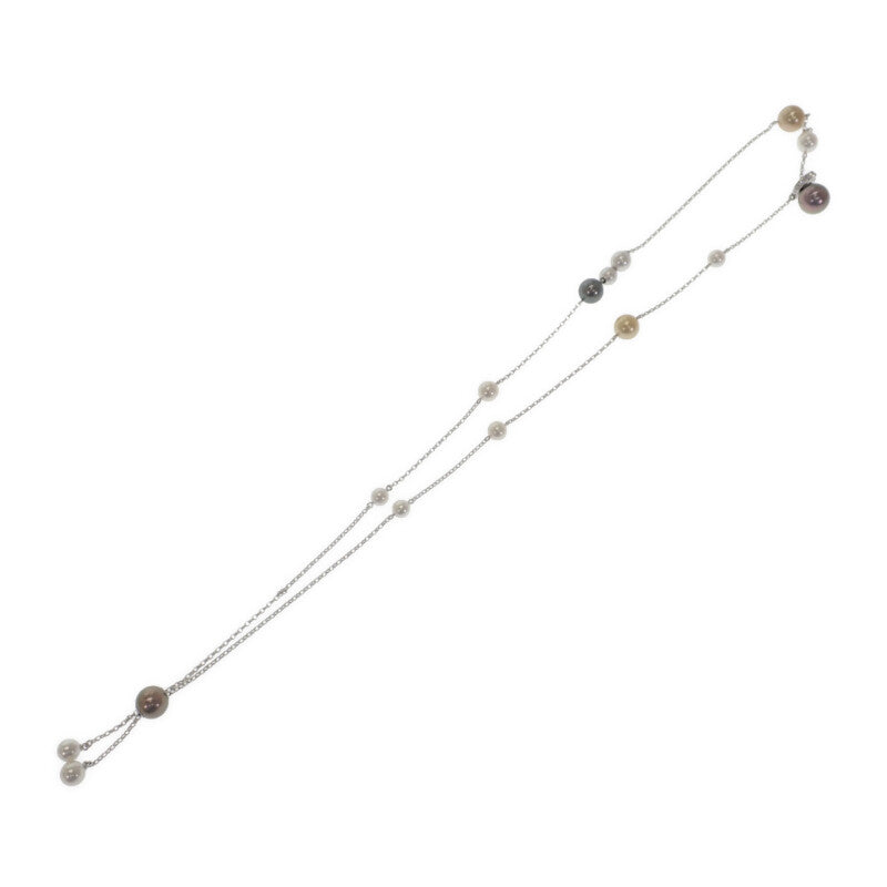 ミキモト MIKIMOTO ステーションネックレス ネックレス アコヤ真珠 K18ホワイトゴールド ダイヤモンド レディース【中古】【Aランク】