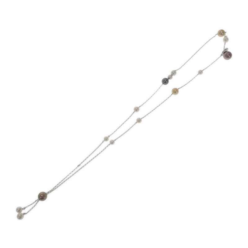 ミキモト MIKIMOTO ステーションネックレス ネックレス アコヤ真珠 K18ホワイトゴールド ダイヤモンド レディース【中古】【Aランク】