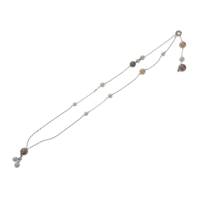 ミキモト MIKIMOTO ステーションネックレス ネックレス アコヤ真珠 K18ホワイトゴールド ダイヤモンド レディース【中古】【Aランク】