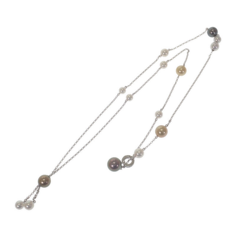 ミキモト MIKIMOTO ステーションネックレス ネックレス アコヤ真珠 K18ホワイトゴールド ダイヤモンド レディース【中古】【Aランク】