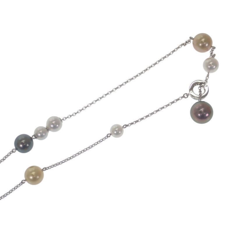 ミキモト MIKIMOTO ステーションネックレス ネックレス アコヤ真珠 K18ホワイトゴールド ダイヤモンド レディース【中古】【Aランク】