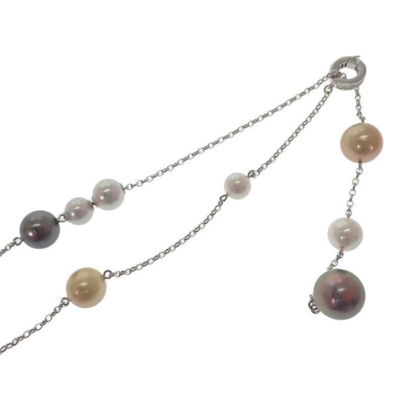 ミキモト MIKIMOTO ステーションネックレス ネックレス アコヤ真珠 K18ホワイトゴールド ダイヤモンド レディース【中古】【Aランク】