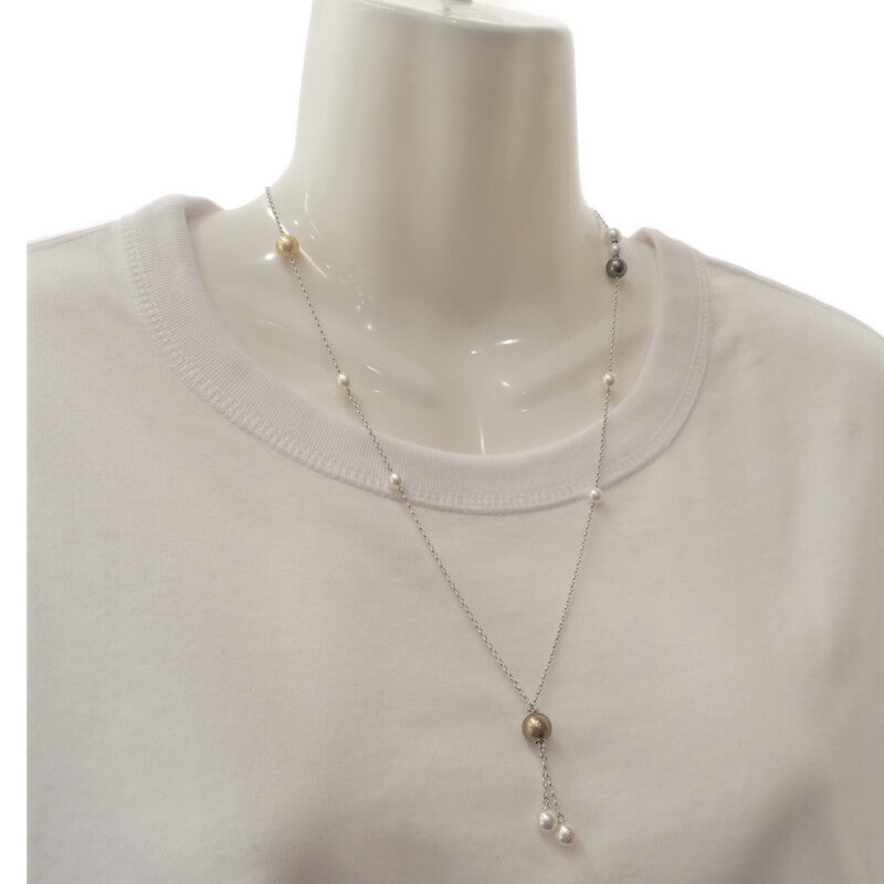 ミキモト MIKIMOTO ステーションネックレス ネックレス アコヤ真珠 K18ホワイトゴールド ダイヤモンド レディース【中古】【Aランク】