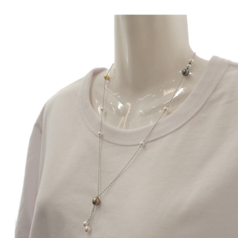 ミキモト MIKIMOTO ステーションネックレス ネックレス アコヤ真珠 K18ホワイトゴールド ダイヤモンド レディース【中古】【Aランク】