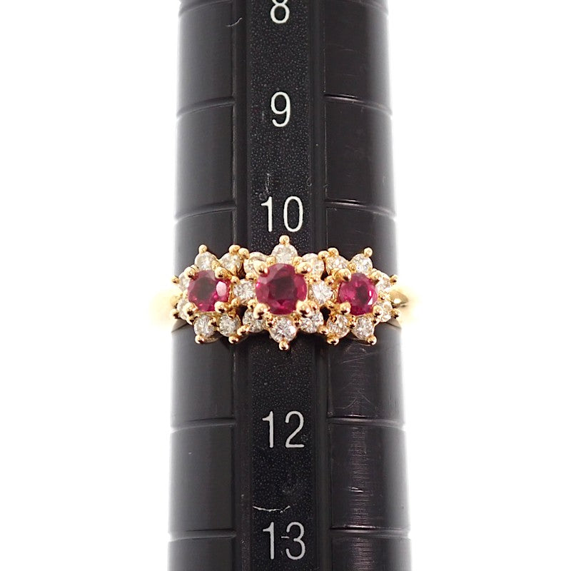 塔思崎 TASAKI 花朵主題 小花 11號 戒指 K18黃金 紅寶石 黃金 鑽石 女士【中古】【A級品】